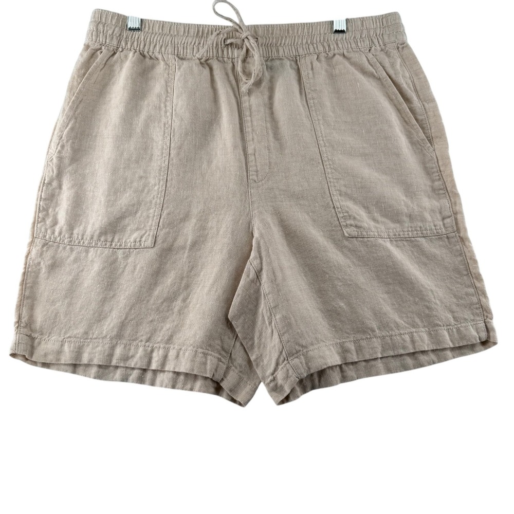 Lands' End High Rise 100% Linen Shorts Womens Medium 10-12 Beige Pockets Beach